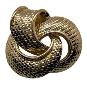 Gold Tone Textured Knot Brooch Interlocking Loops 1980s Classic Design Vintage